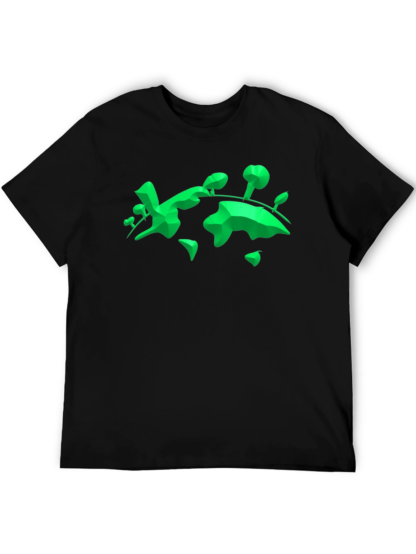 Geometric Green Landmass Graphic Tee - Black
