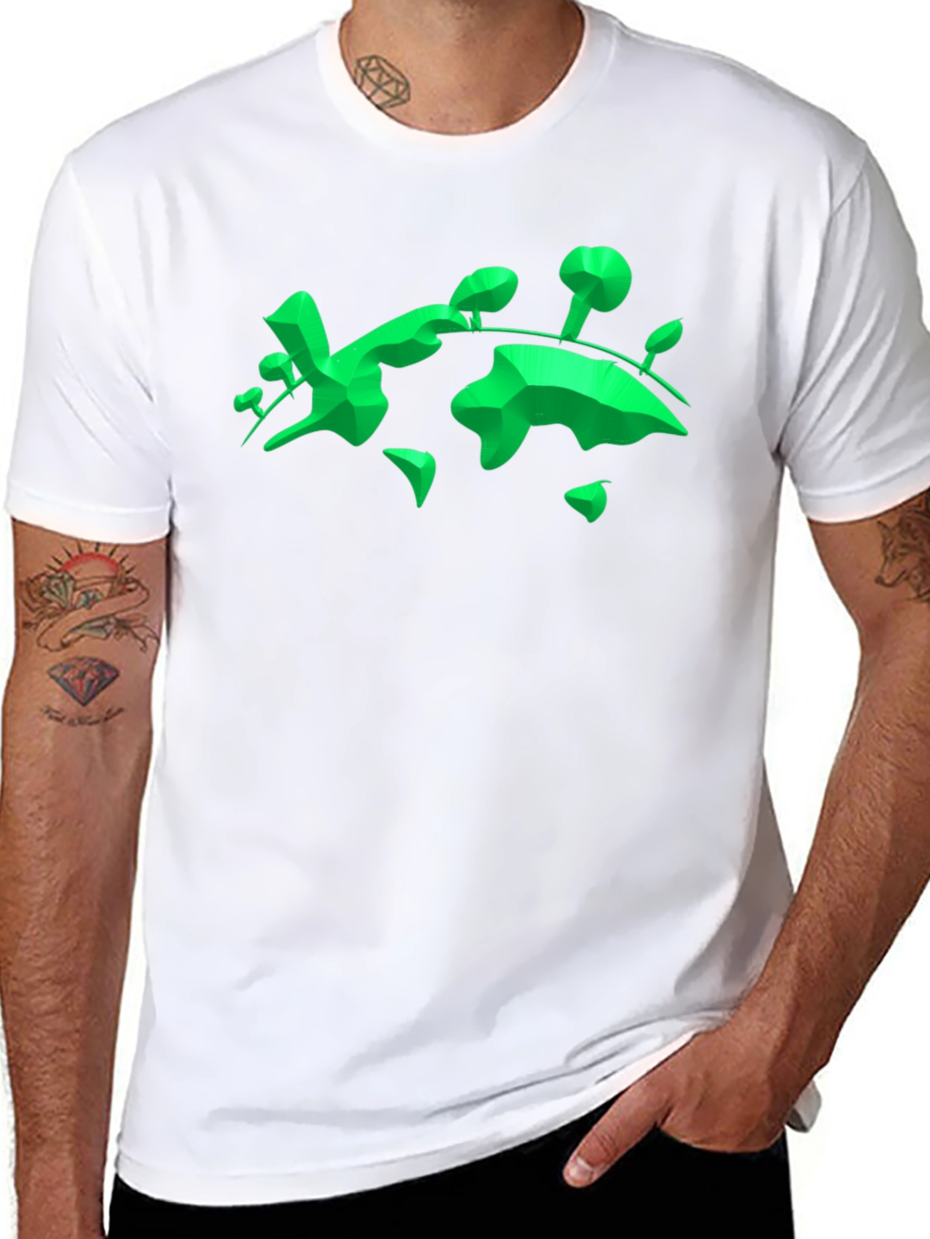 Geometric Green Landmass Graphic Tee - Black