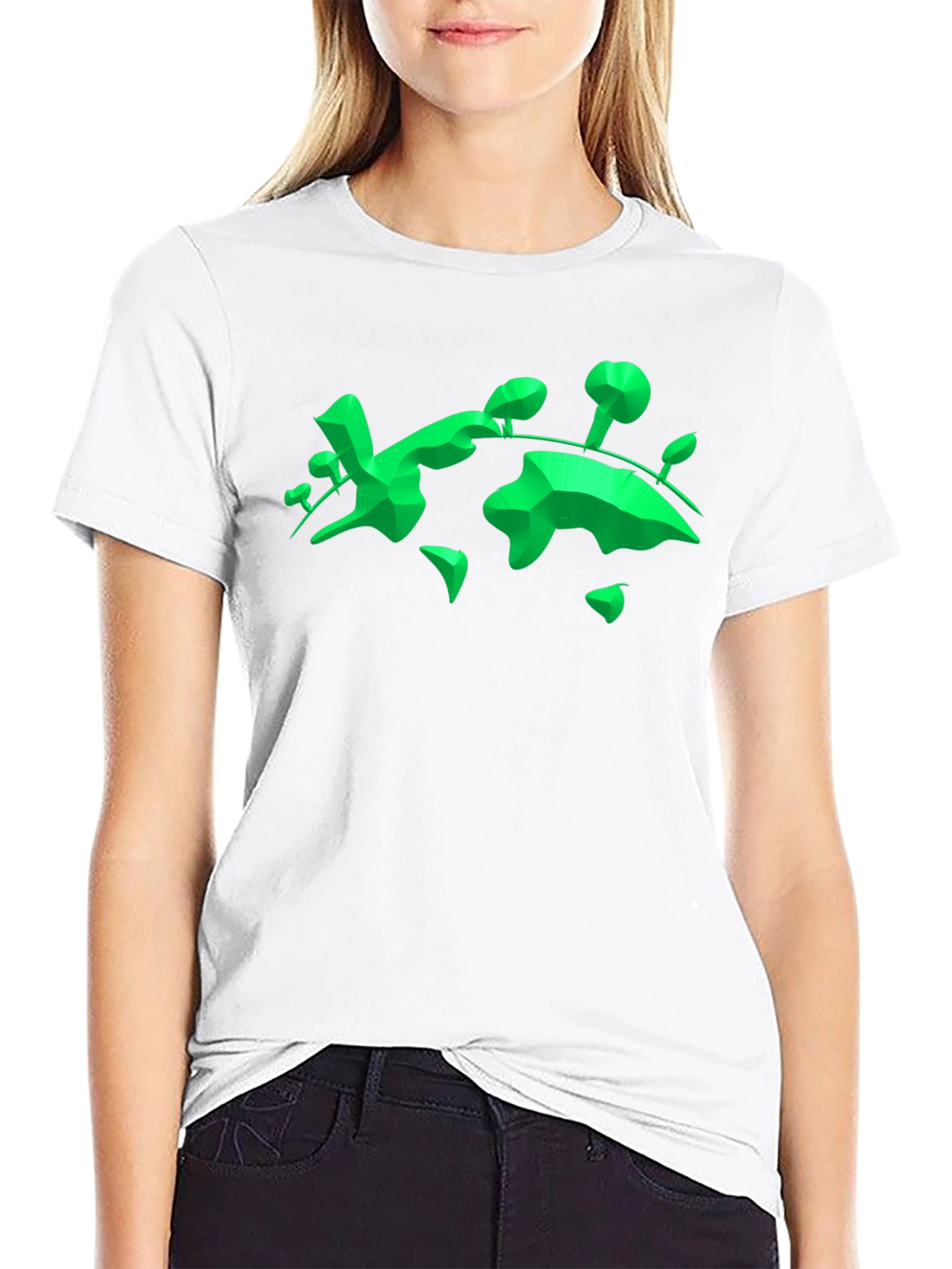 Geometric Green Landmass Graphic Tee - Black