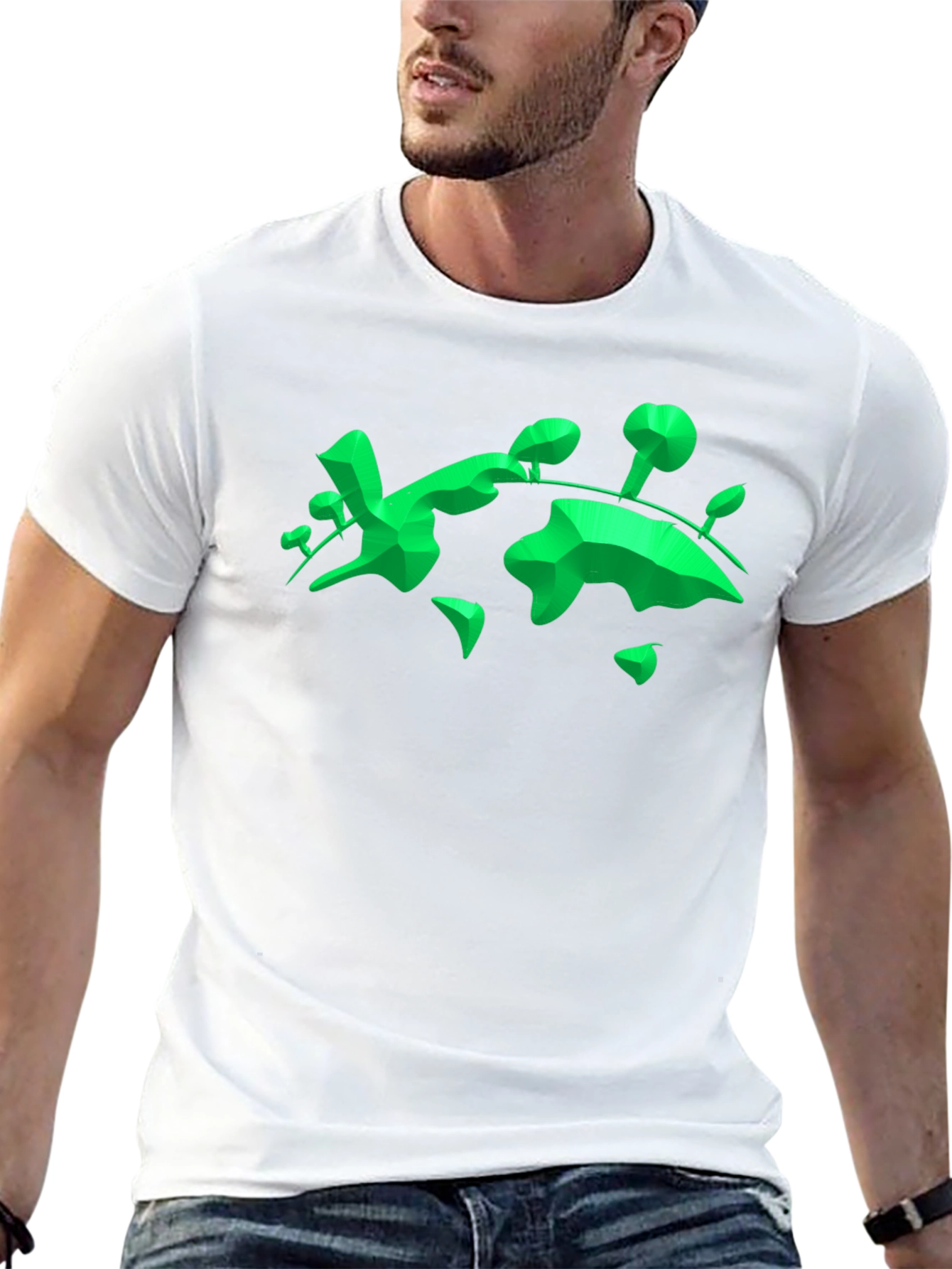 Geometric Green Landmass Graphic Tee - Black