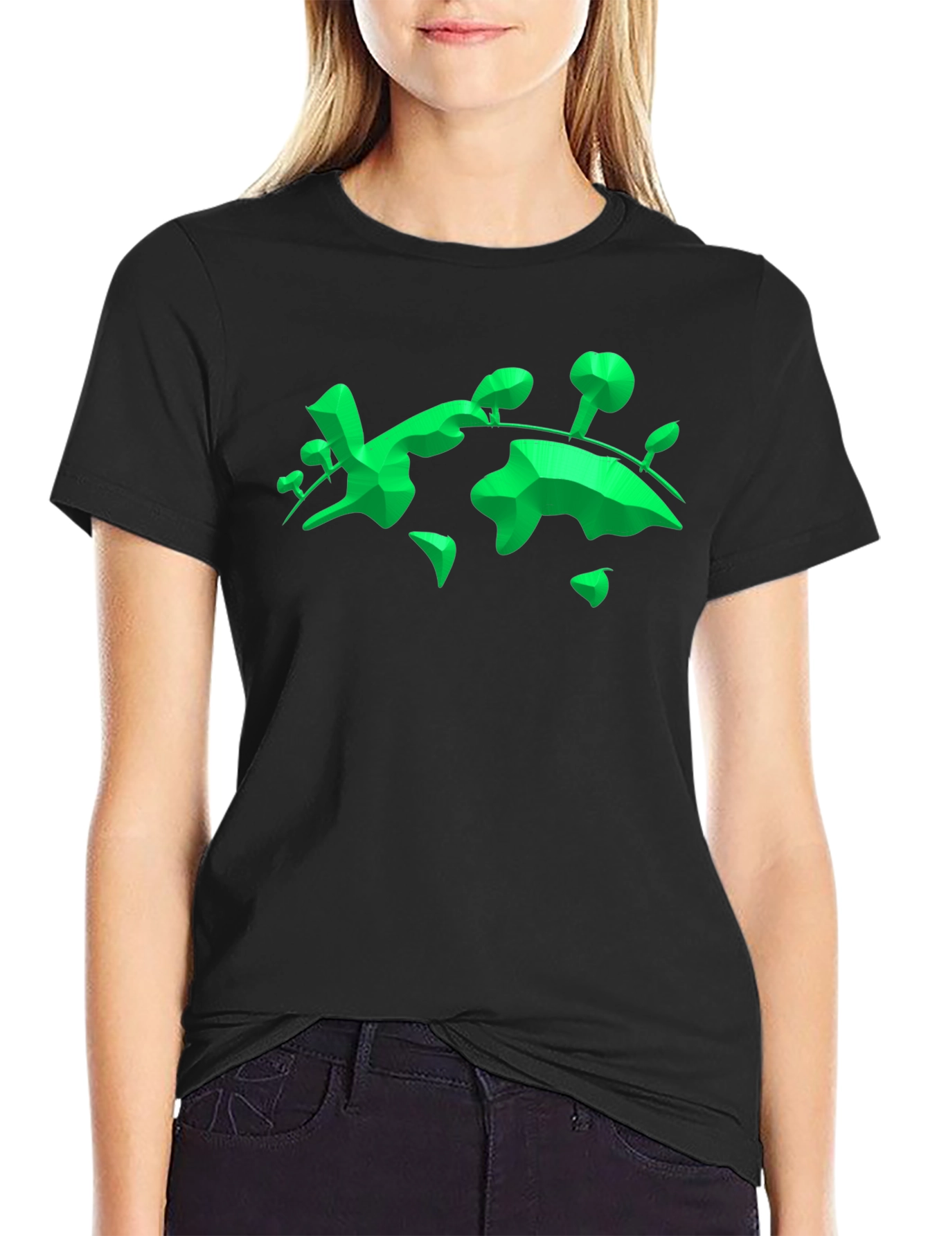 Geometric Green Landmass Graphic Tee - Black