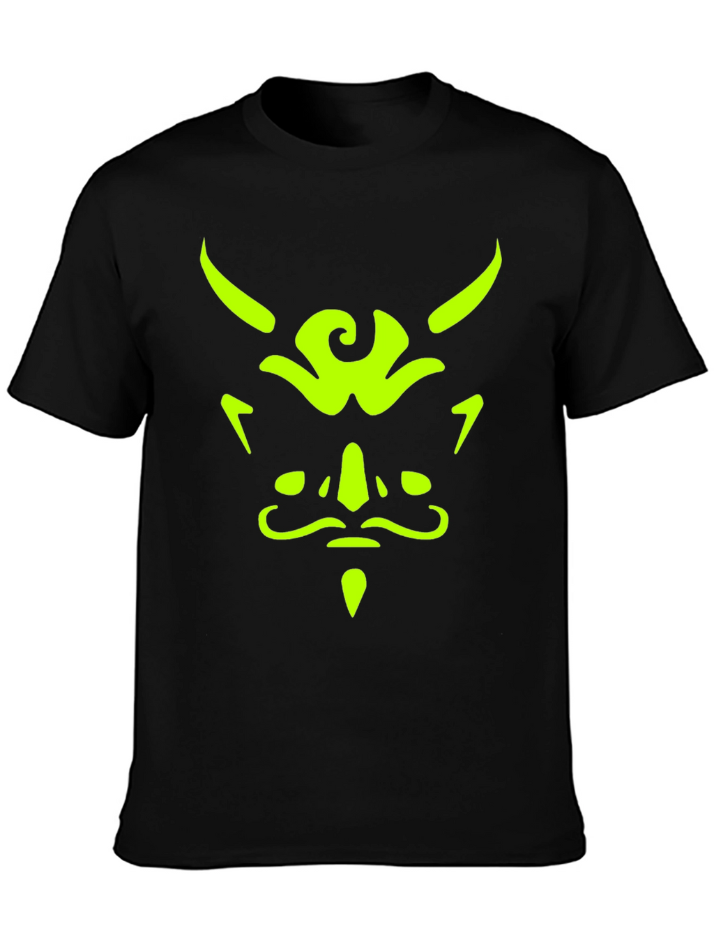 Mens Black T-Shirt with Neon Green Demon Face Graphic