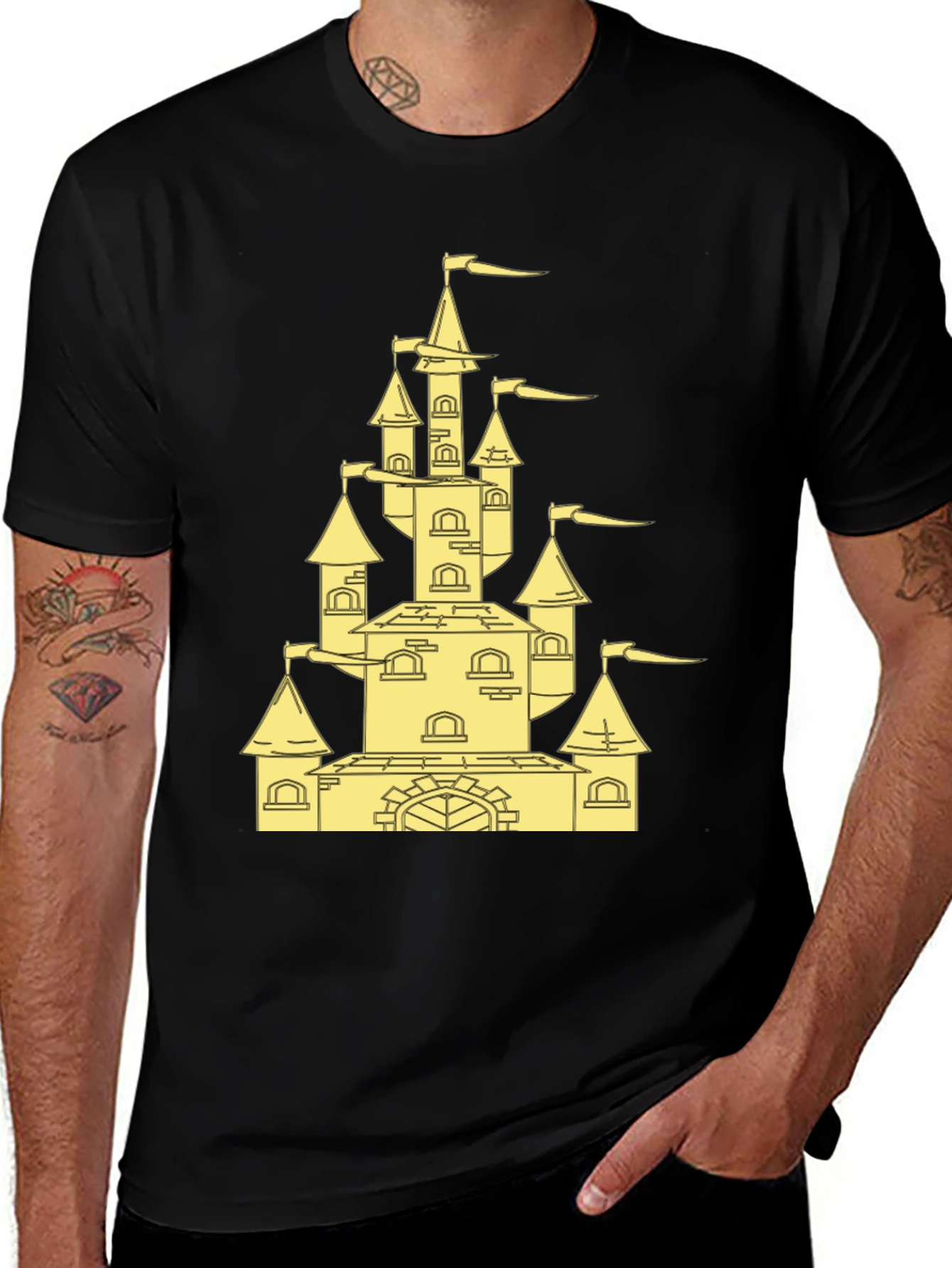 Castle Graphic Tee - Black Cotton Blend Shirt