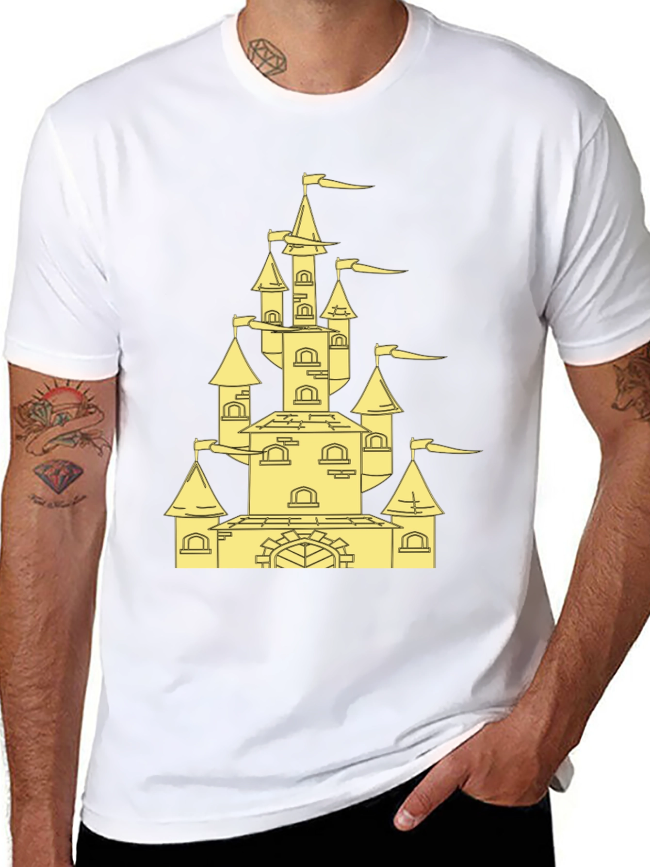 Castle Graphic Tee - Black Cotton Blend Shirt