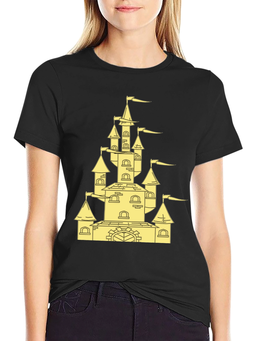Castle Graphic Tee - Black Cotton Blend Shirt
