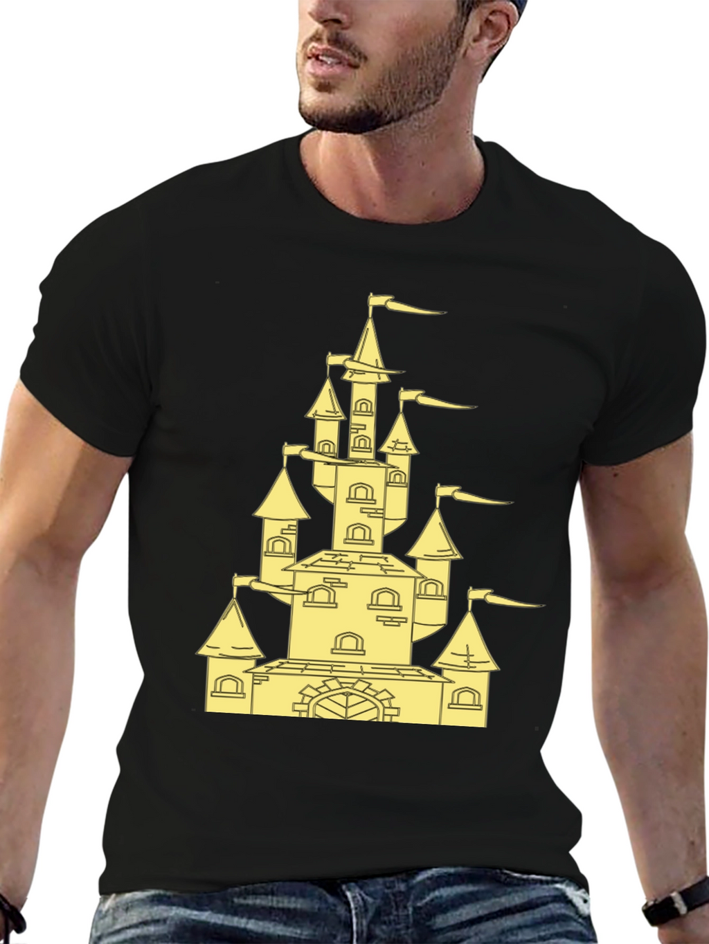 Castle Graphic Tee - Black Cotton Blend Shirt