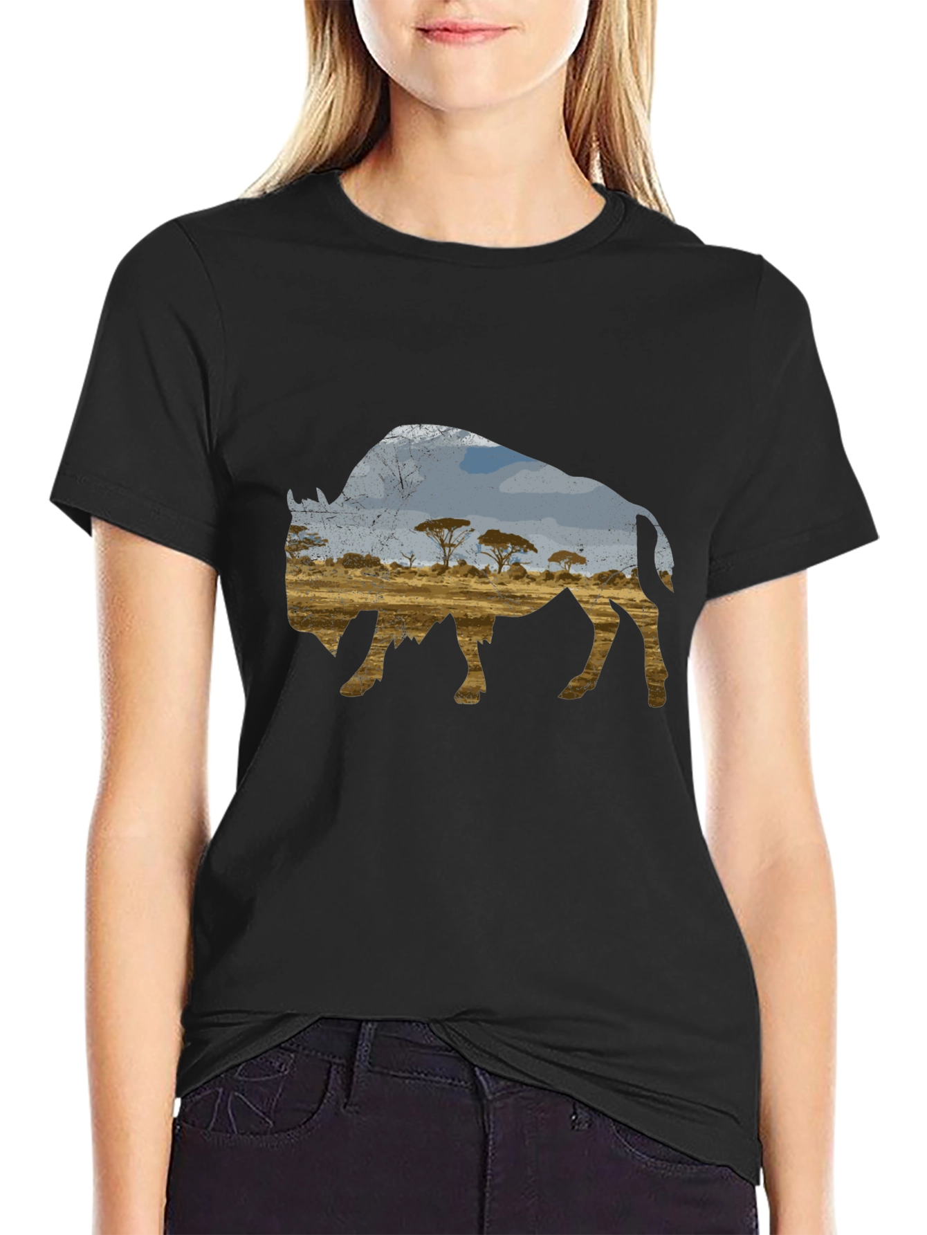 Buffalo Landscape Graphic Black T-Shirt