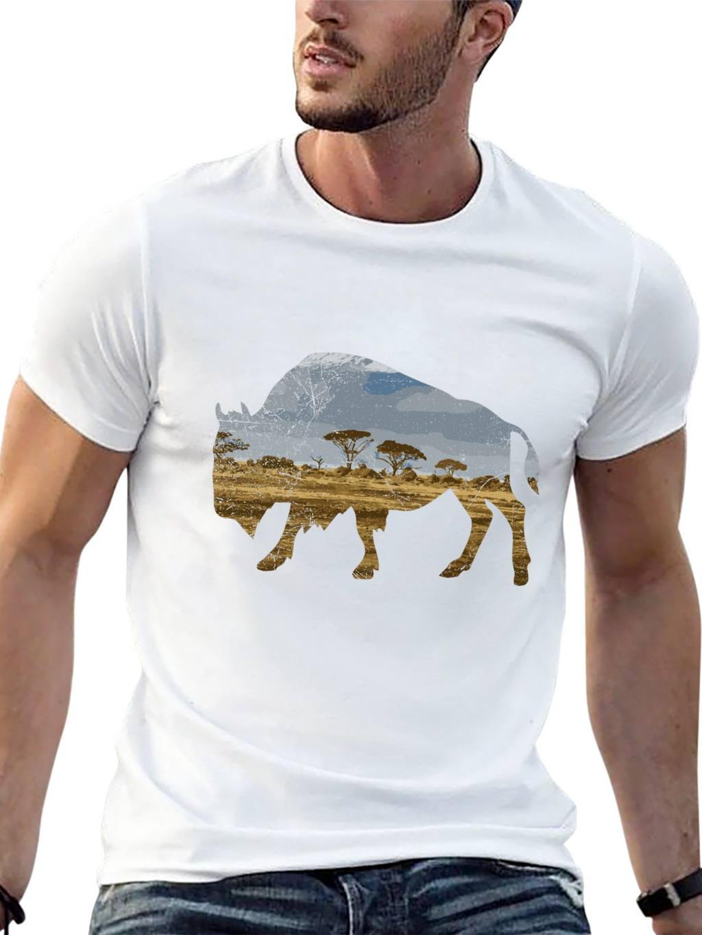 Buffalo Landscape Graphic Black T-Shirt