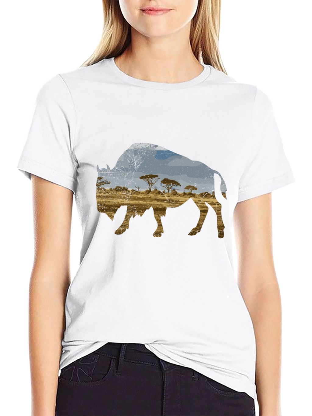 Buffalo Landscape Graphic Black T-Shirt