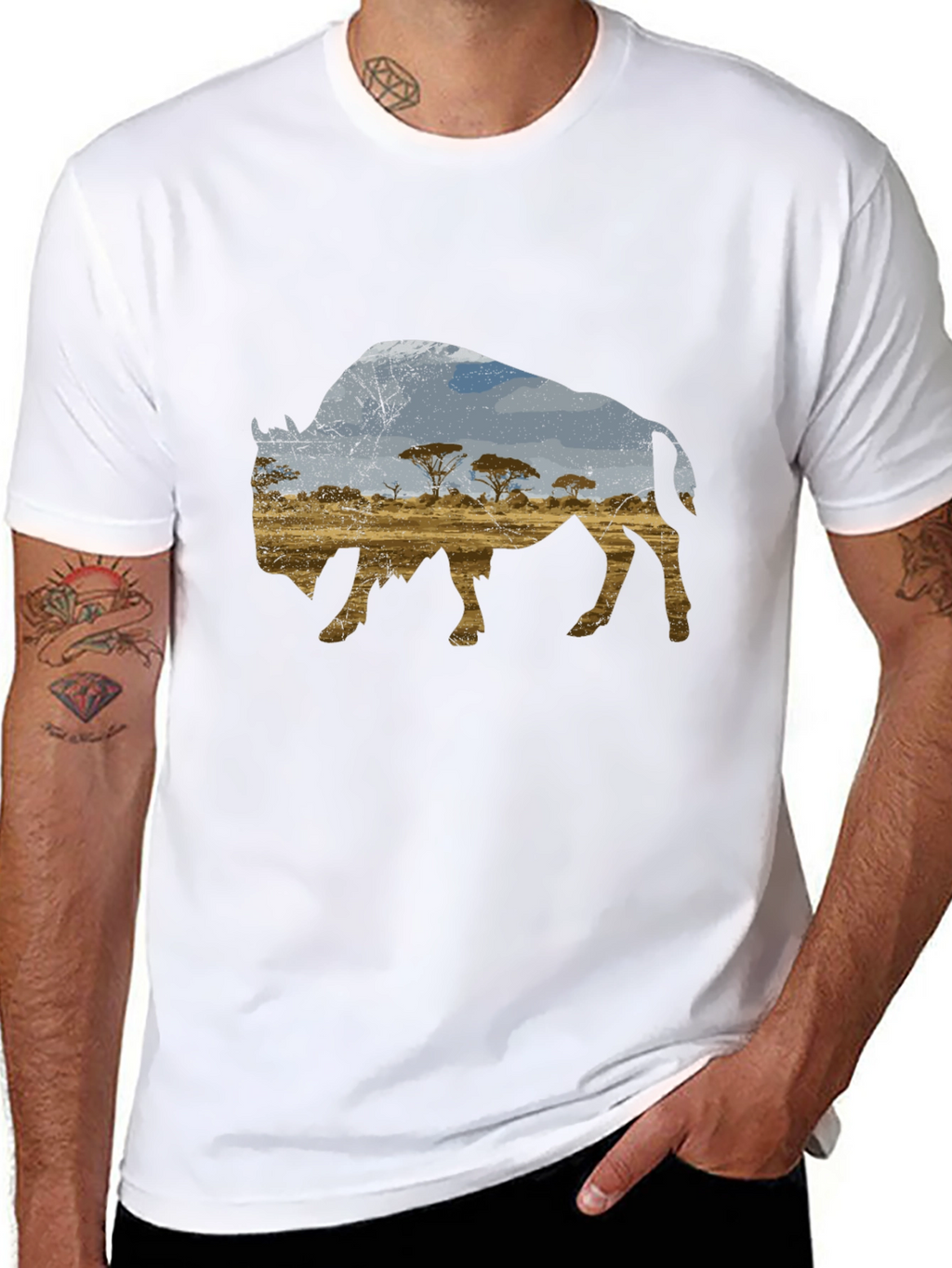 Buffalo Landscape Graphic Black T-Shirt