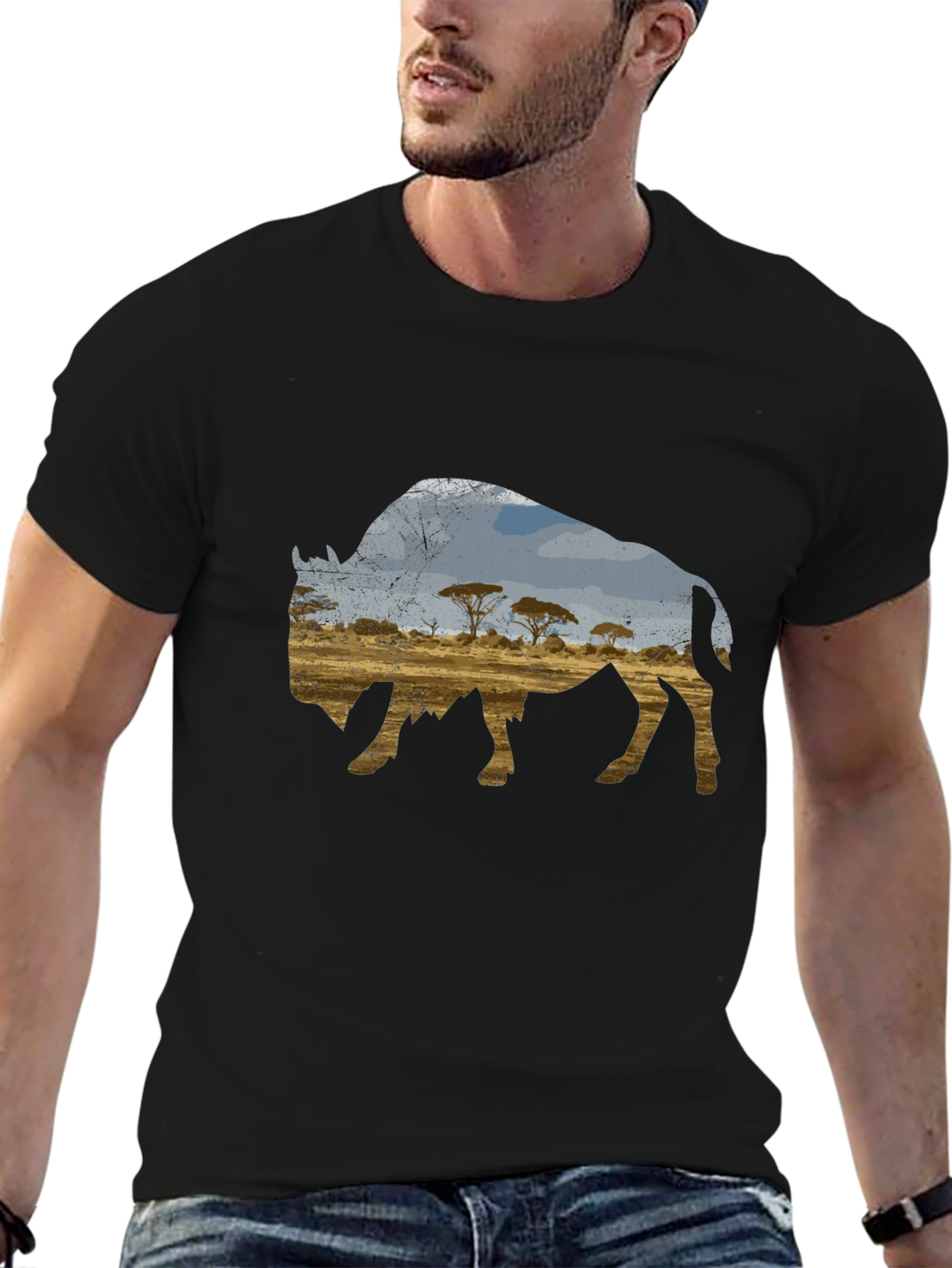 Buffalo Landscape Graphic Black T-Shirt