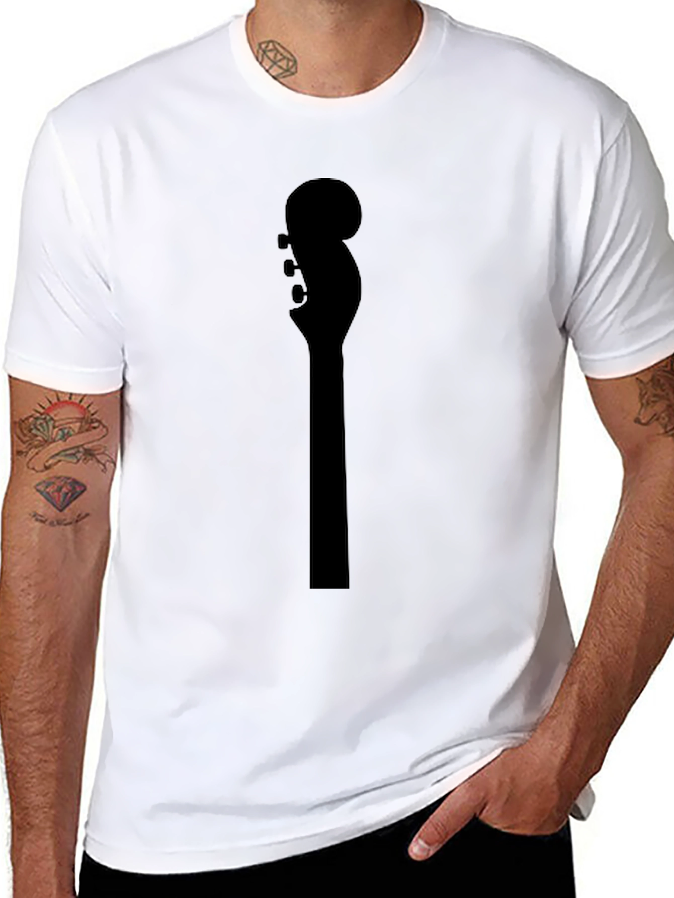 Guitar Headstock Graphic Tee - Black Cotton T-Shirt