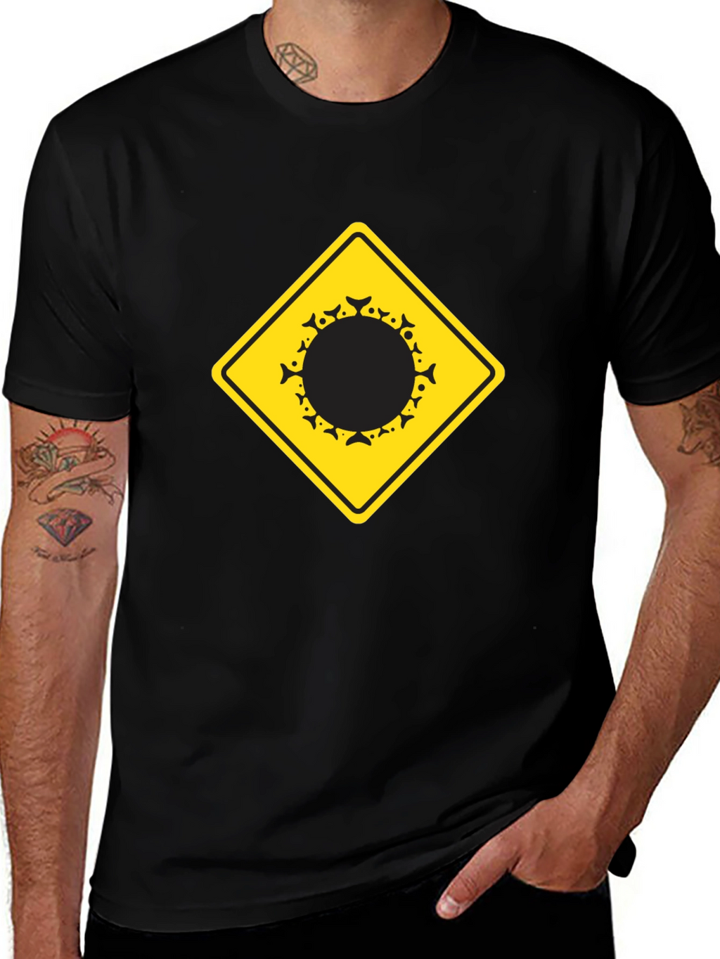 Warning Fish Crossing T-Shirt - Black