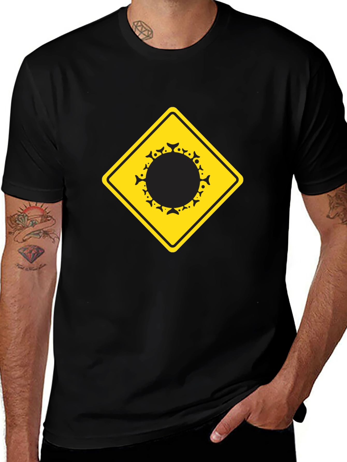 Warning Fish Crossing T-Shirt - Black