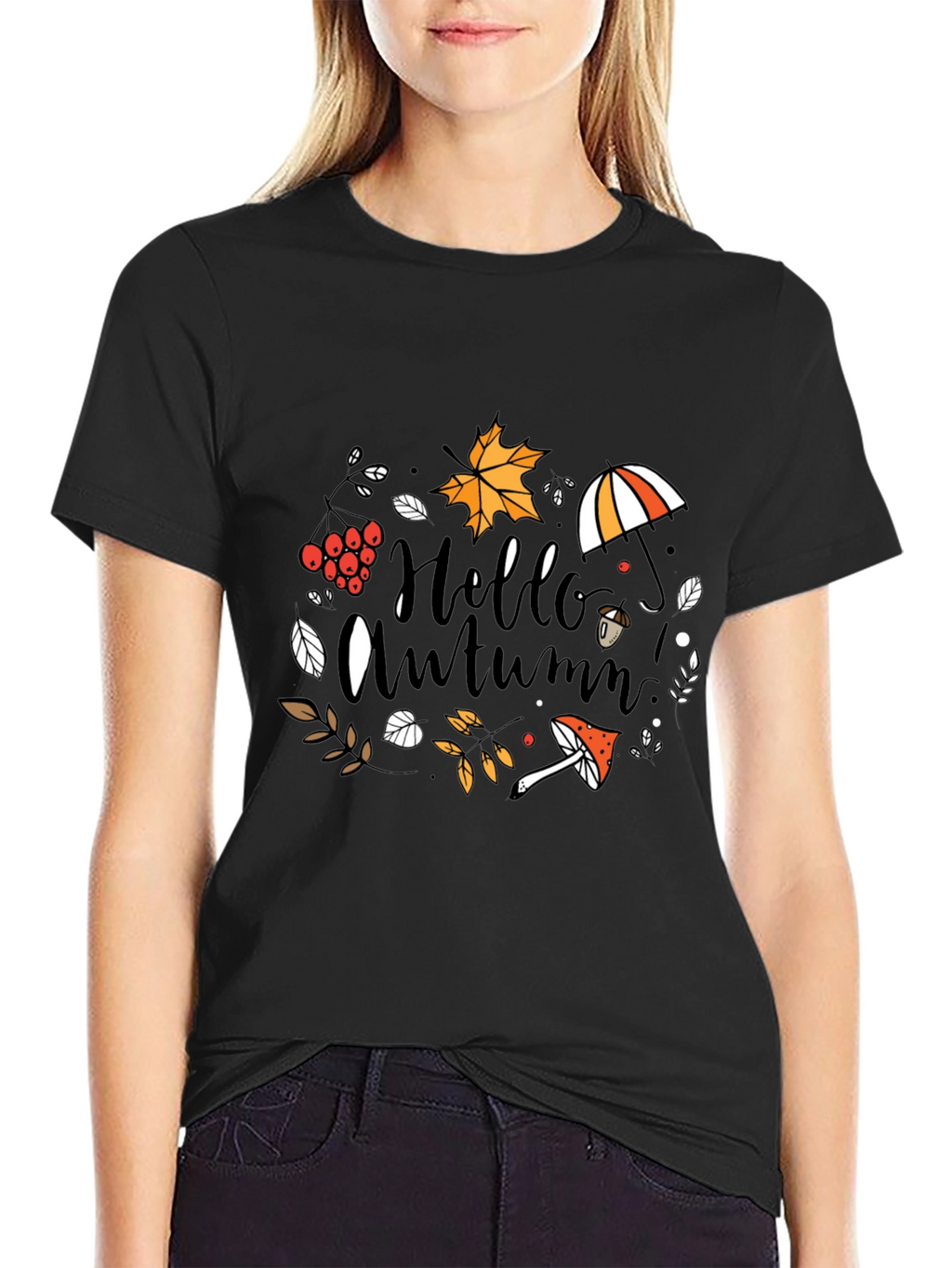 Hello Autumn Black T-Shirt