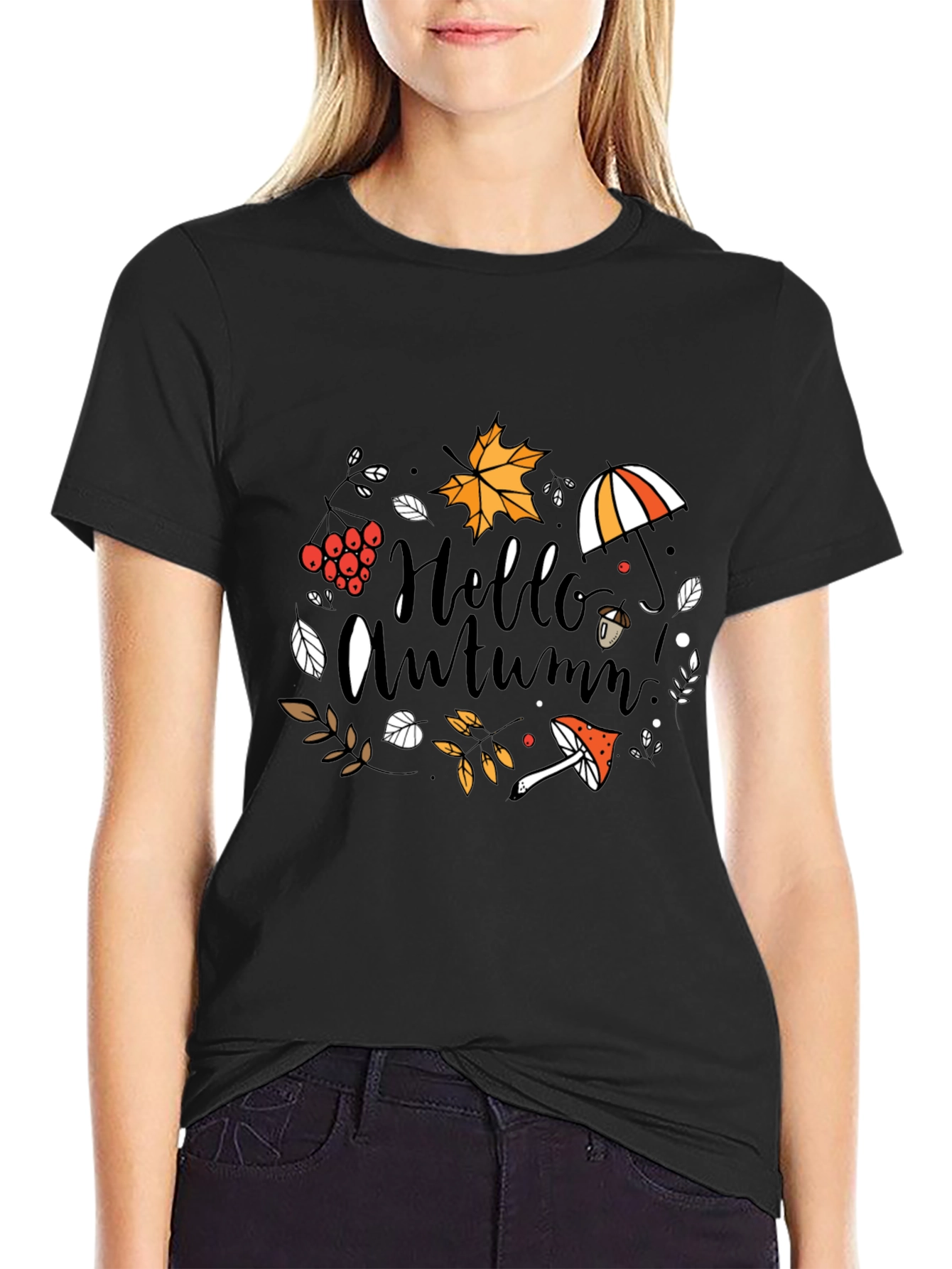 Hello Autumn Black T-Shirt