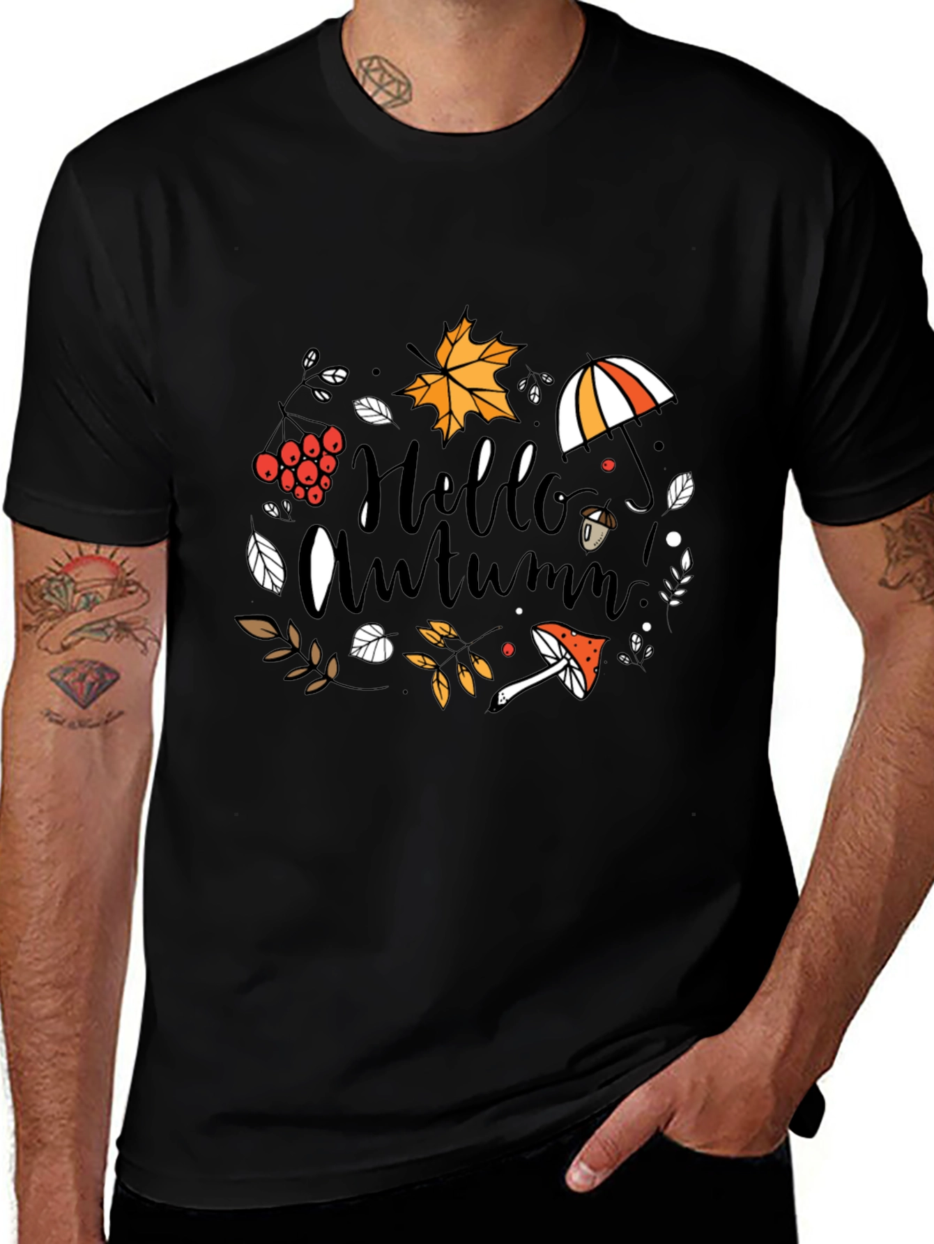 Hello Autumn Black T-Shirt