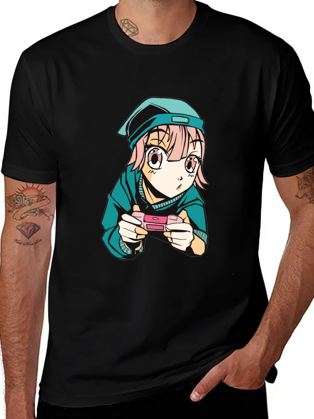 Anime Gamer Graphic Tee - Black