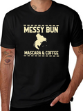 Messy Bun Mascara & Coffee T-Shirt - Black