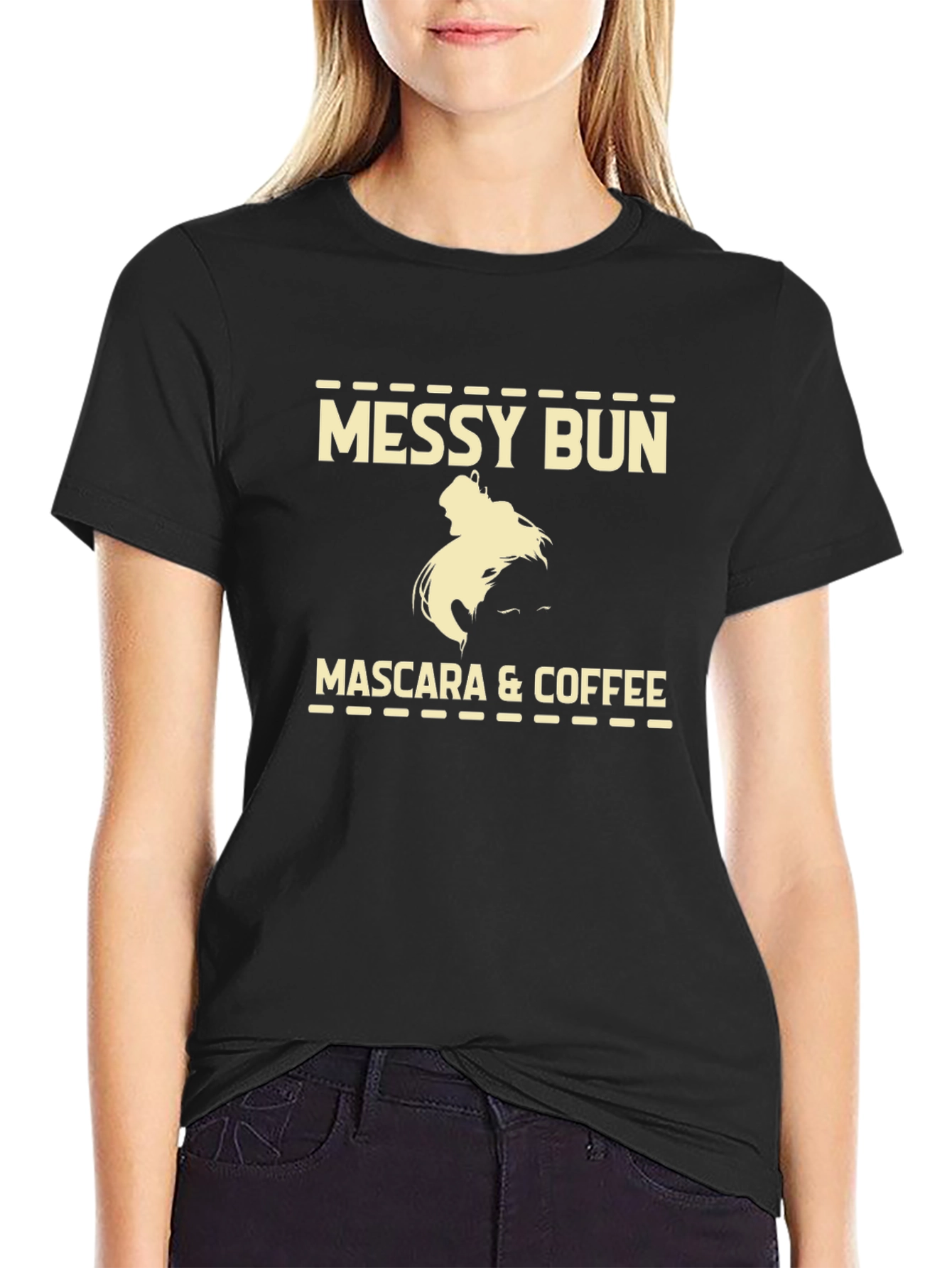 Messy Bun Mascara & Coffee T-Shirt - Black