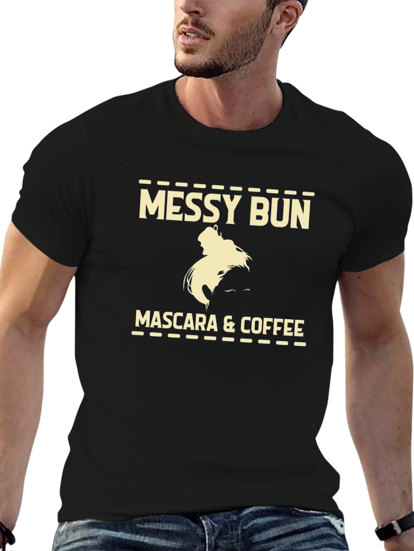 Messy Bun Mascara & Coffee T-Shirt - Black
