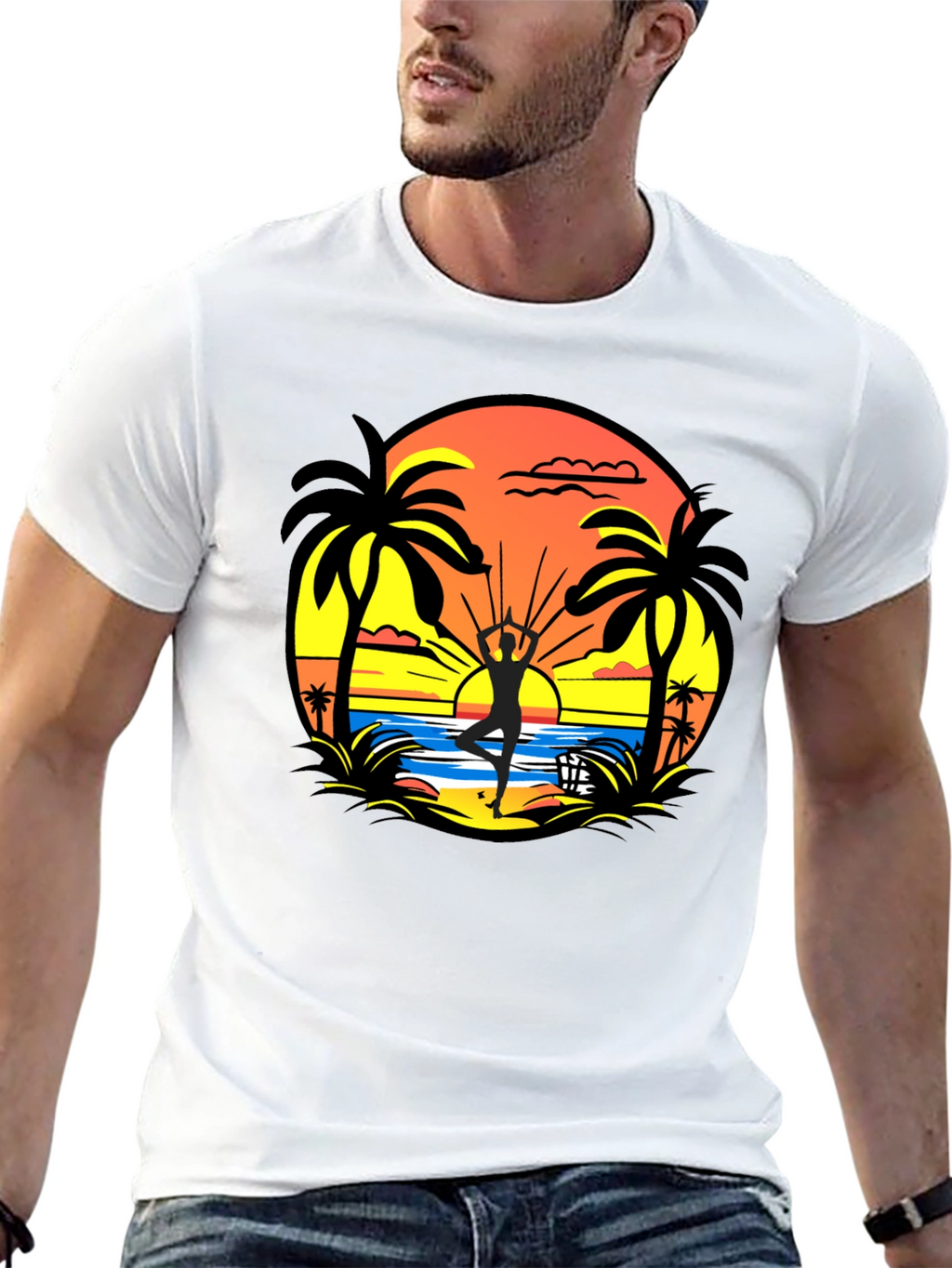 Sunset Beach Yoga Black T-Shirt