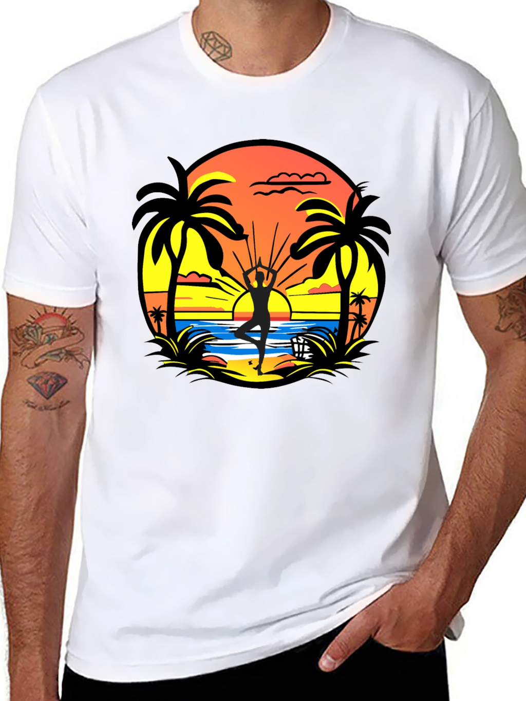 Sunset Beach Yoga Black T-Shirt