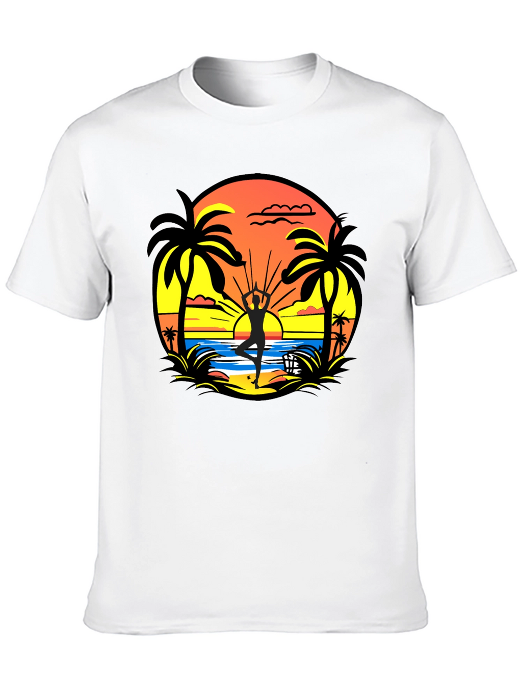 Sunset Beach Yoga Black T-Shirt