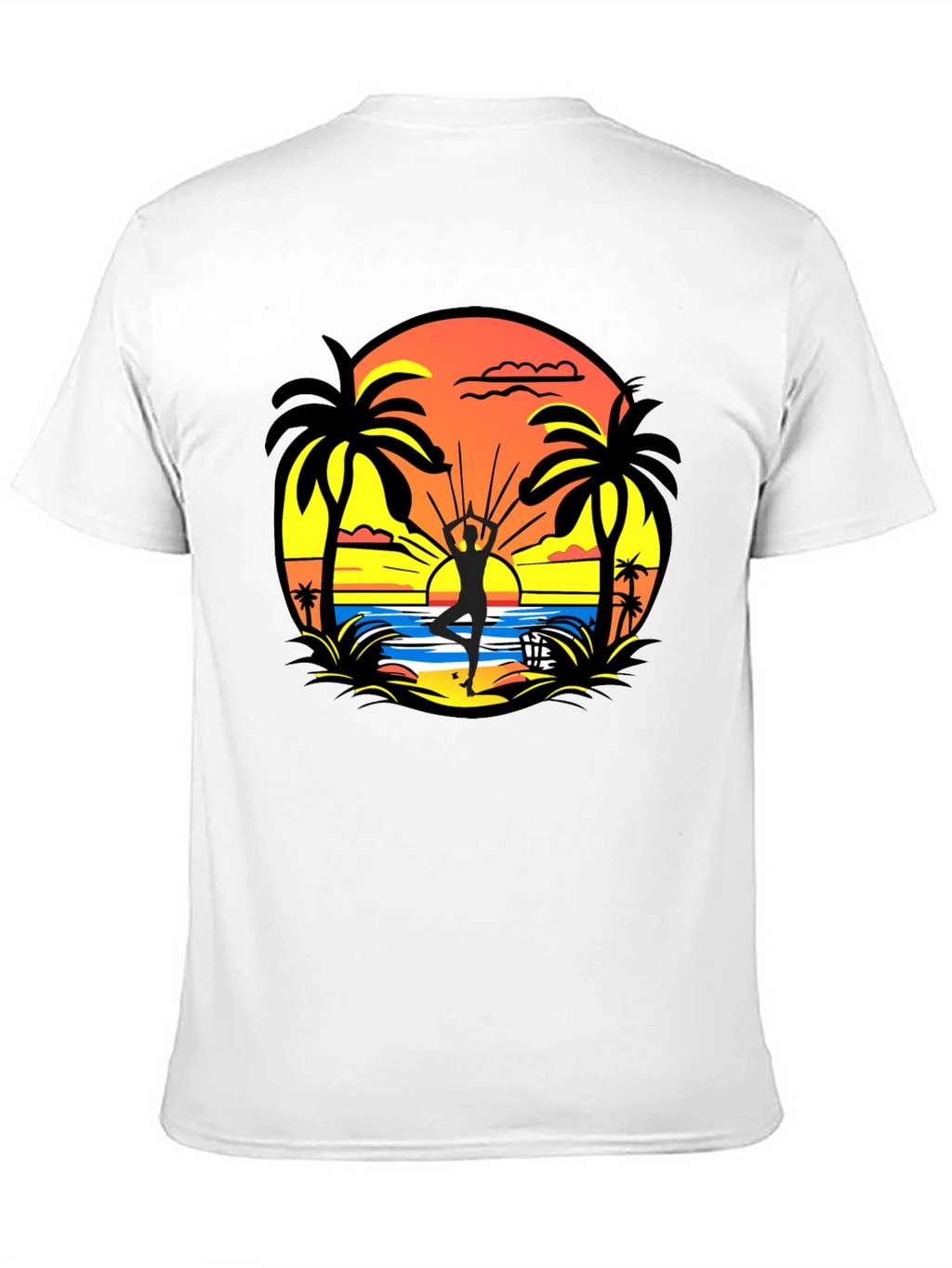 Sunset Beach Yoga Black T-Shirt