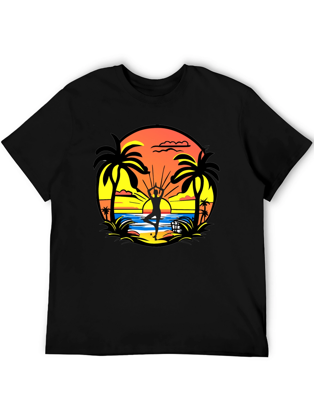 Sunset Beach Yoga Black T-Shirt