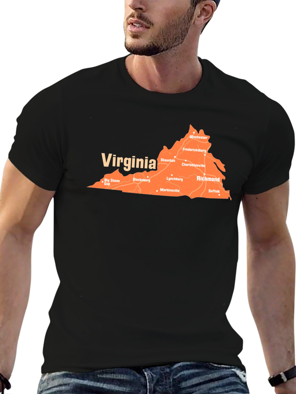 Virginia Map T-Shirt - Black Cotton State Pride Tee