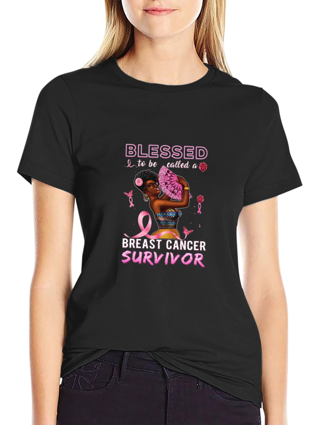 Breast Cancer Survivor Blessed Black T-Shirt
