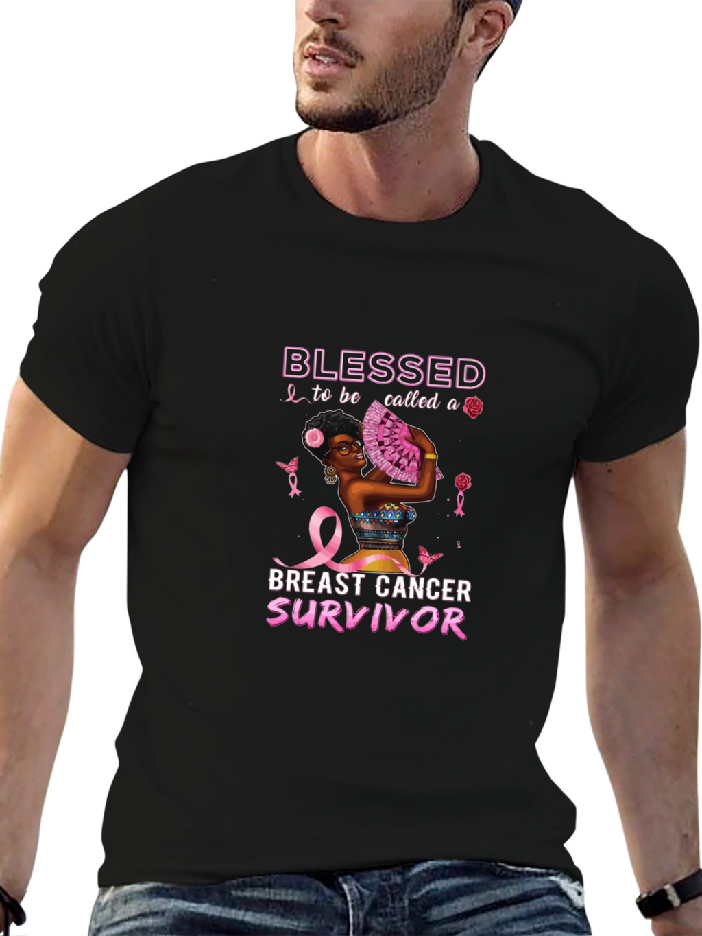 Breast Cancer Survivor Blessed Black T-Shirt