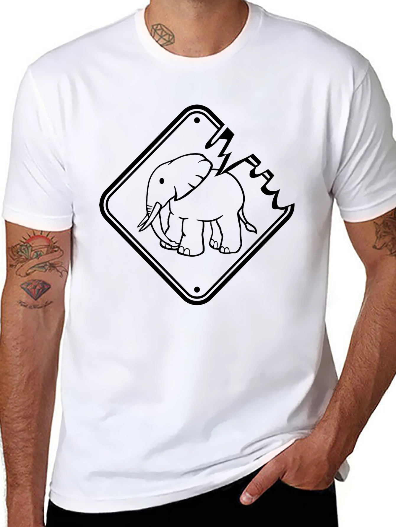 Elephant Road Sign Black Graphic Tee