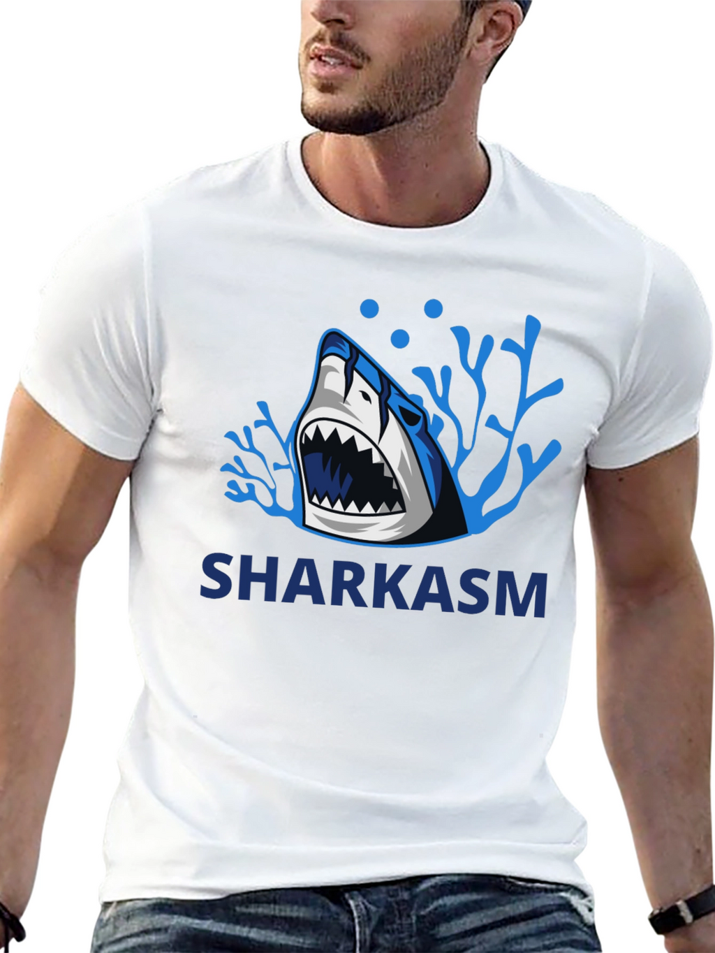 Sharkasm Black Graphic Tee - Funny Shark Design