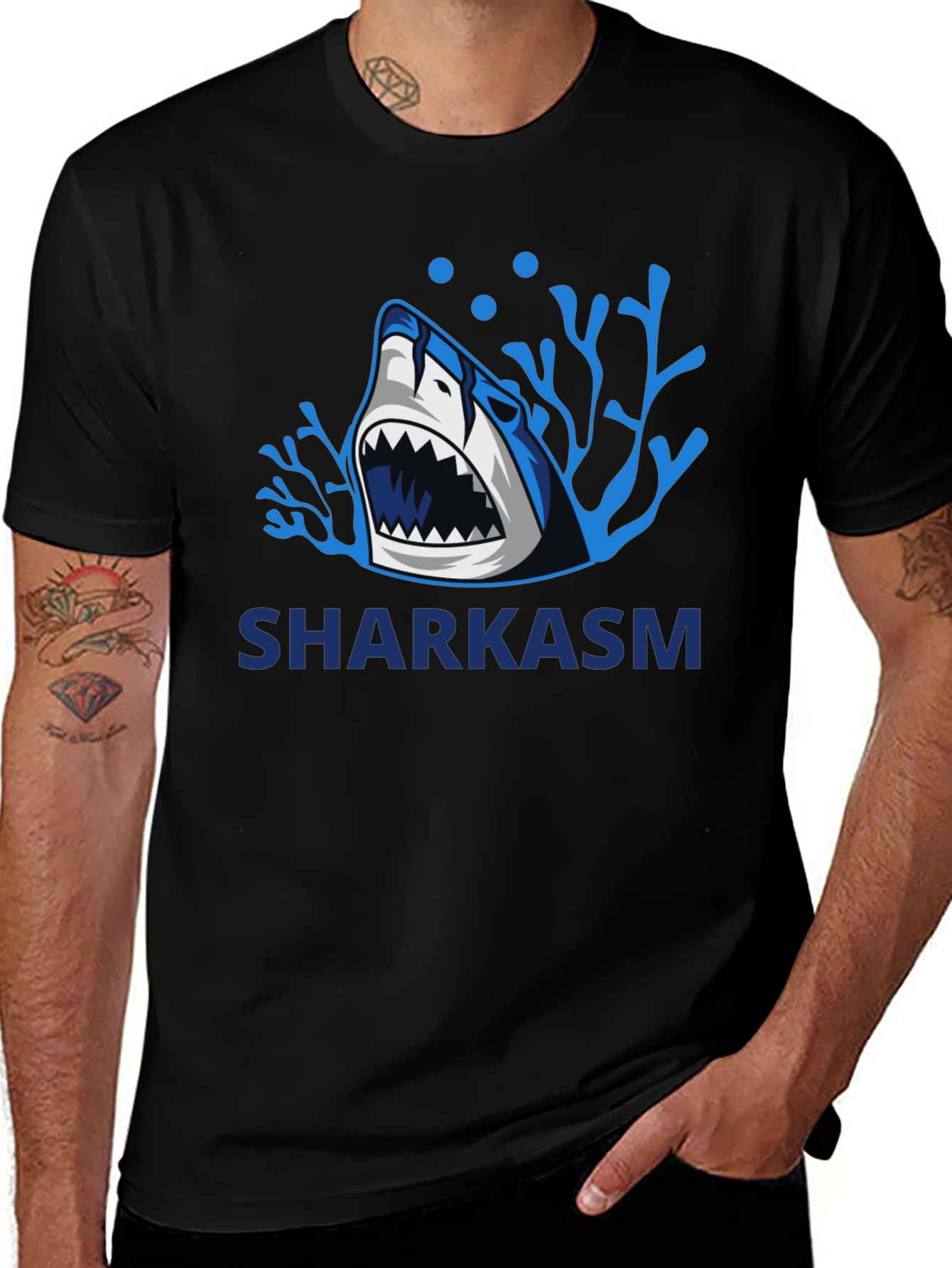 Sharkasm Black Graphic Tee - Funny Shark Design