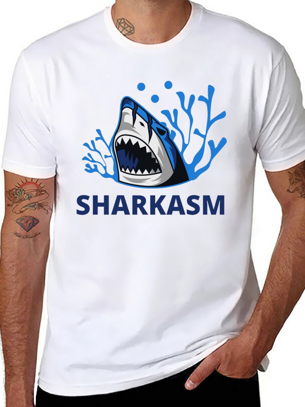 Sharkasm Black Graphic Tee - Funny Shark Design