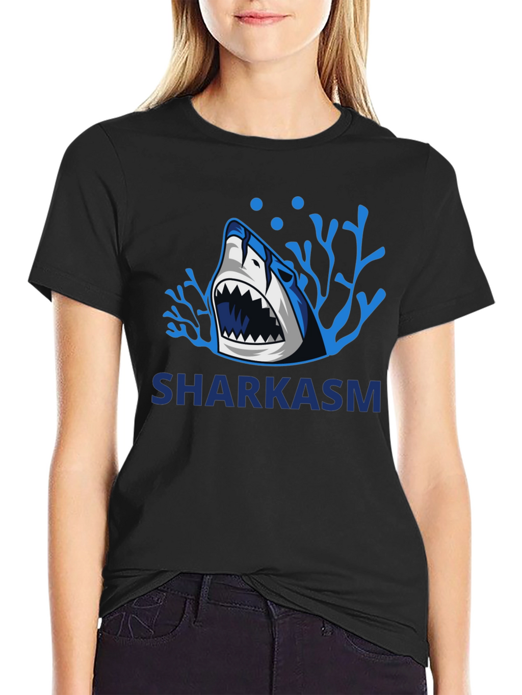 Sharkasm Black Graphic Tee - Funny Shark Design