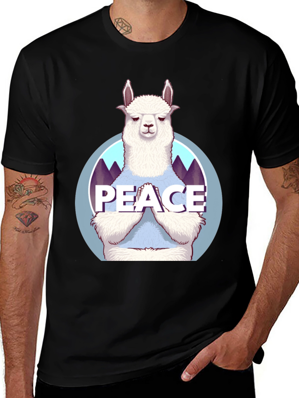 Peace Llama T-Shirt - Mens Black Tee