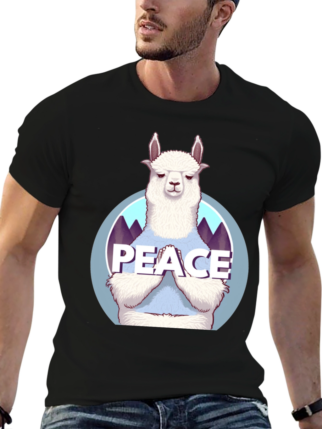 Peace Llama T-Shirt - Mens Black Tee