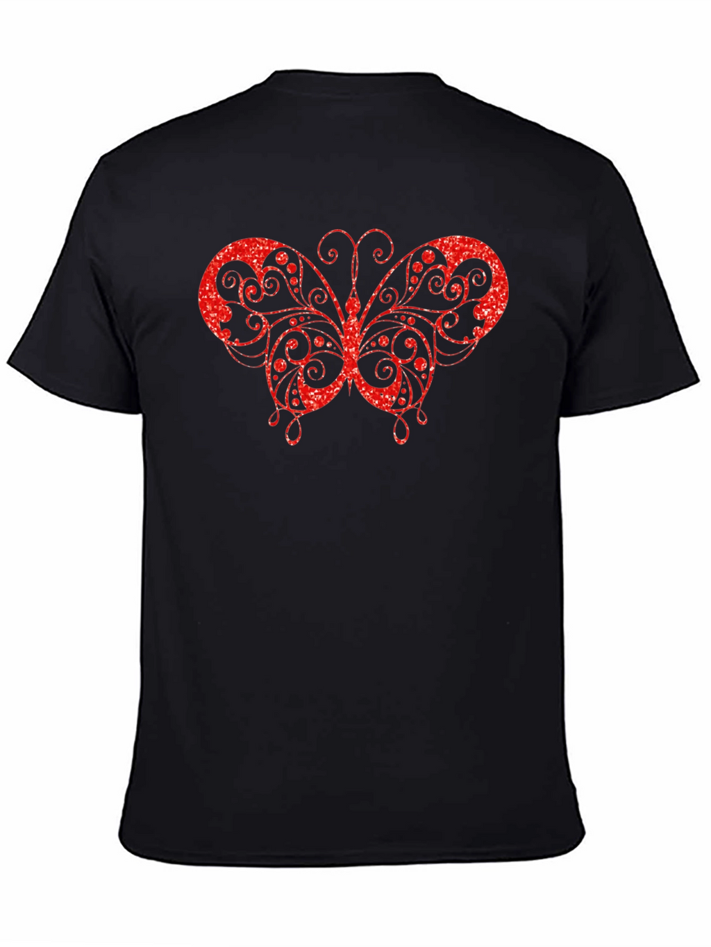 Sparkling Red Butterfly Black T-Shirt