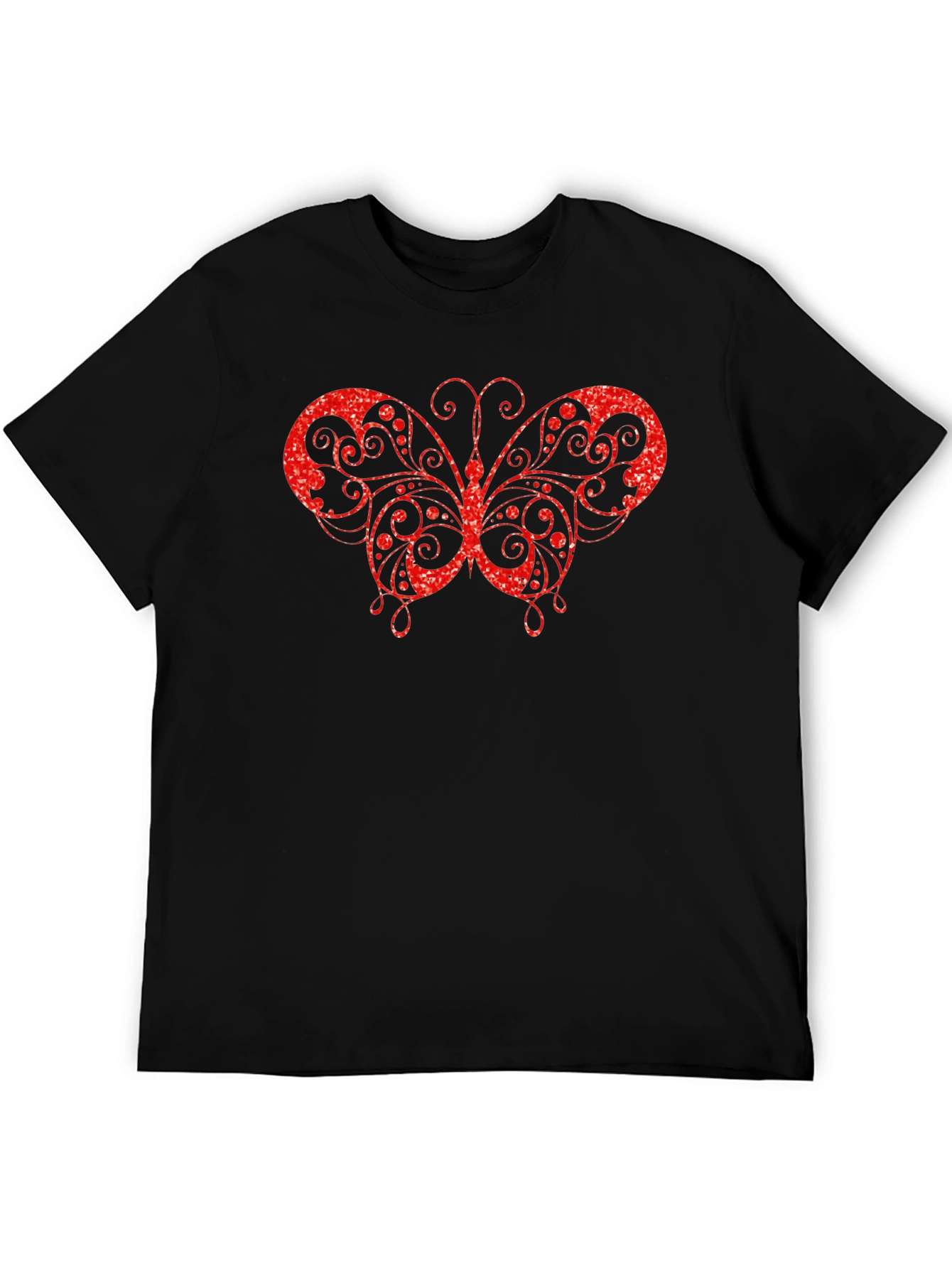 Sparkling Red Butterfly Black T-Shirt