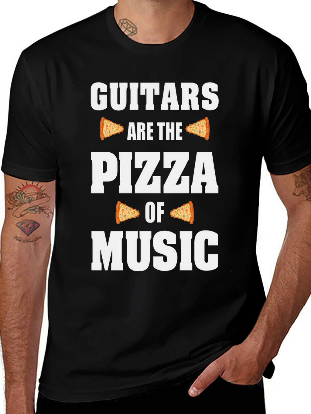 Guitars are the Pizza of Music Black Graphic Tee